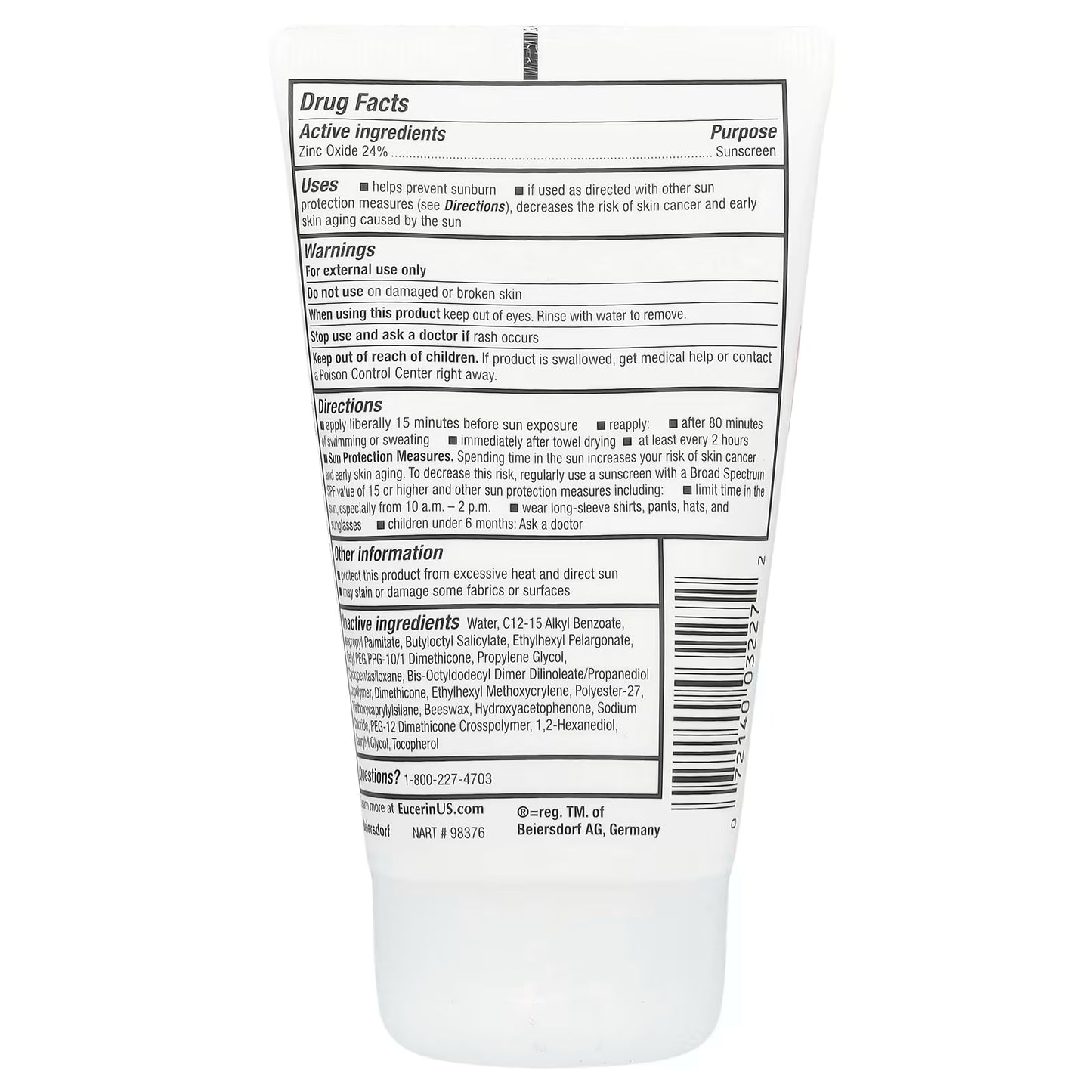 Eucerin, Baby, Sensitive Mineral Sunscreen Lotion, SPF 50, Fragrance Free, 4 fl oz (118 ml)
