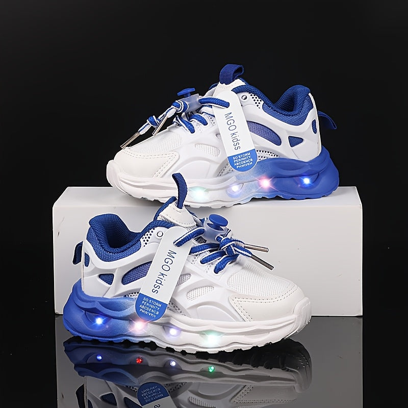 Kids' LED Light-Up Sneakers with Glow-in-the-Dark Soles - Boys & Girls Low-Top Walking Shoes (1-6 Years) - PU Upper &, Multicolor (White/Pink/Blue) for Nighttime & Play - Party Shoes