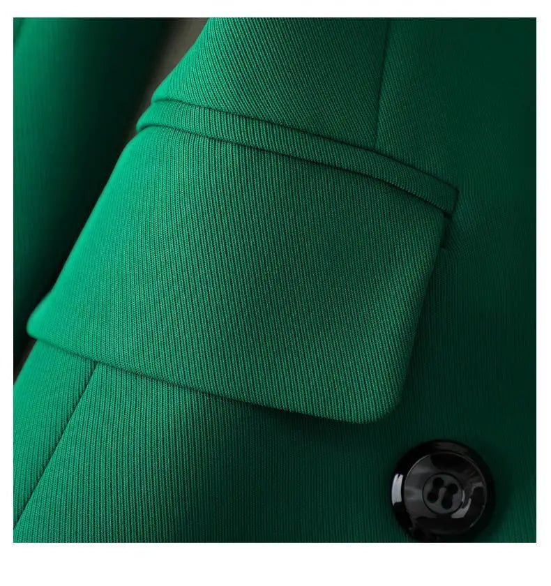 Green Suit Set 2025 New Spring Autumn Long sleeved Suit Jacket Top+Skirt Fashion Slim Temperament Two-piece Clothing Sets