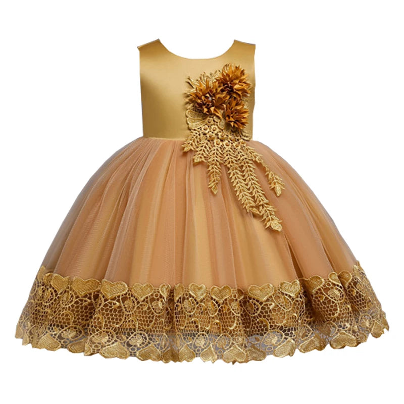 2023 Summer Girls Dress Lace Applique Flower Girl Party Dresses Children Costume 2-10 Years Kids Wedding Princess Birthday Dress