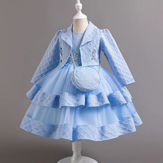 Autumn Fashion 2 Sets Long Sleeve Beading Girls Dress