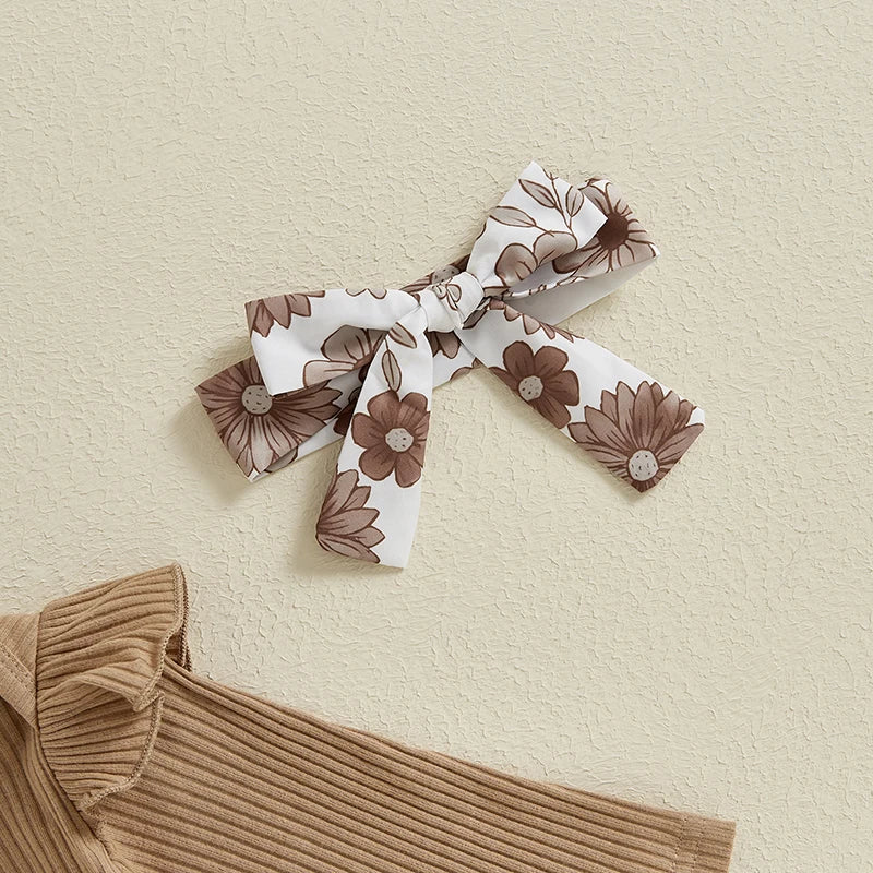 Baby Girls Spring Outfits Short Sleeve Ribbed Romper Suspender Skirt Headband Set Newborn 3 Piece Clothes