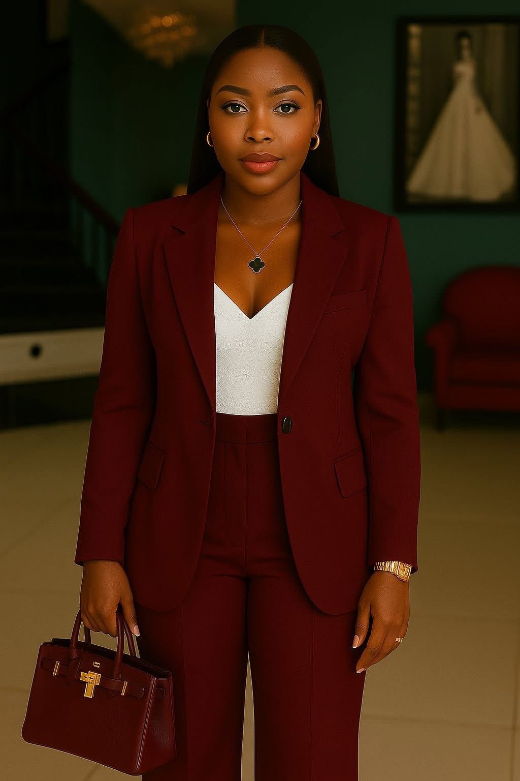 Classic Wine Executive Suit | Made to Order | Two Piece Set | Tessy Modest Home - Tessy Modest Home