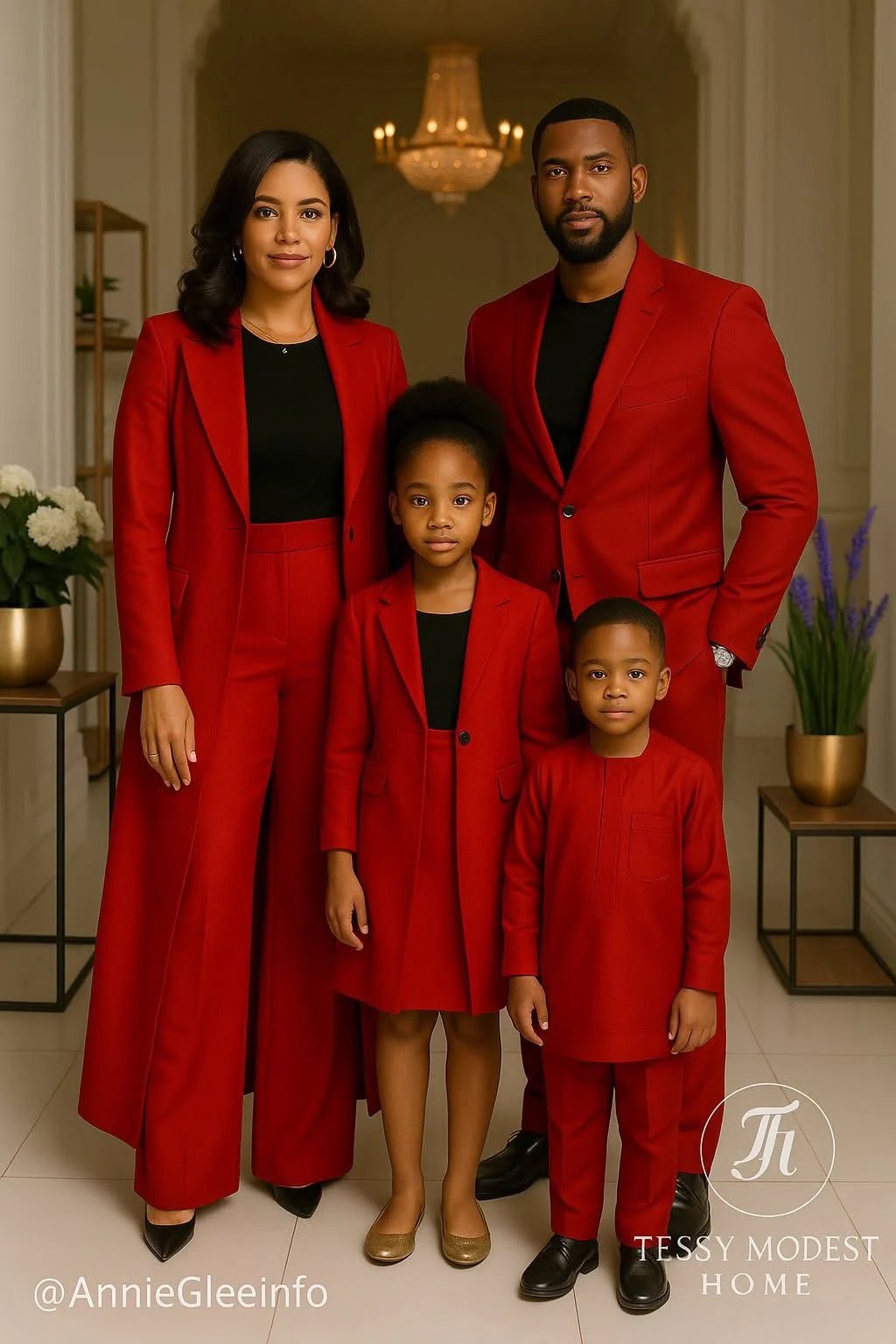 Crimson Elegance | Red Family Formal Outfit Set | Made - to - Order | Tessy Modest Home - Tessy Modest Home