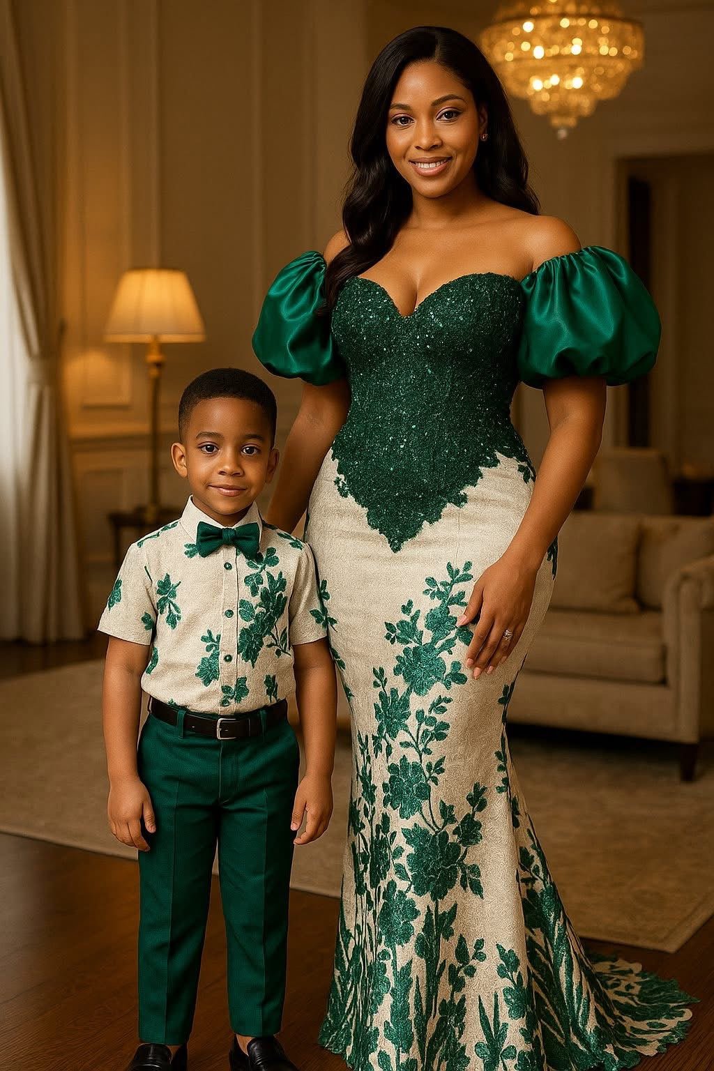 Emerald Bloom | Green Floral Mother & Son Matching Set | Made - to - Order | Tessy Modest Home - Tessy Modest Home