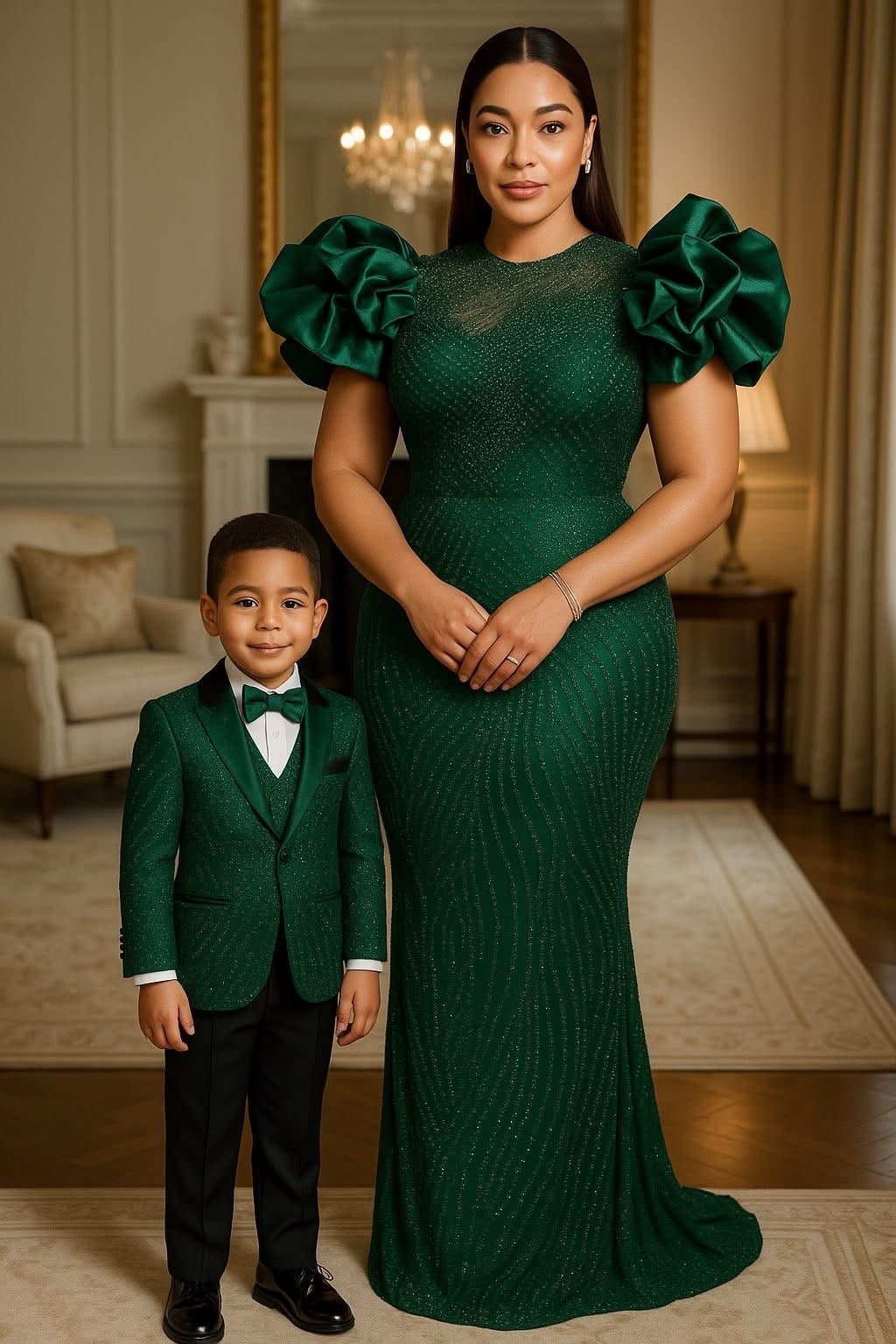 Emerald Grace | Sparkling Green Mother & Son Outfit Set | Made - to - Order | Tessy Modest Home - Tessy Modest Home
