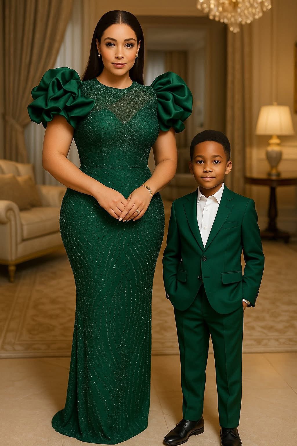 Emerald Majesty | Green Mother & Son Elegant Formal Set | Made - to - Order | Tessy Modest Home - Tessy Modest Home