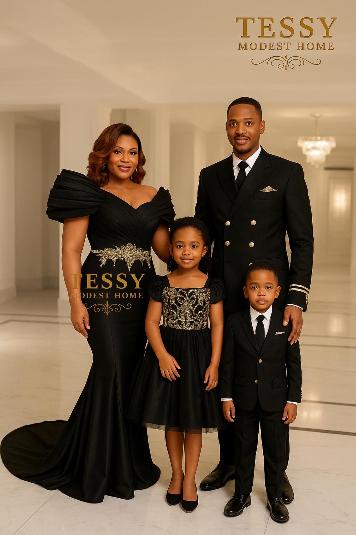 Majestic Glow | Black & Gold Family Formal Set | Made - to - Order | Tessy Modest Home - Tessy Modest Home