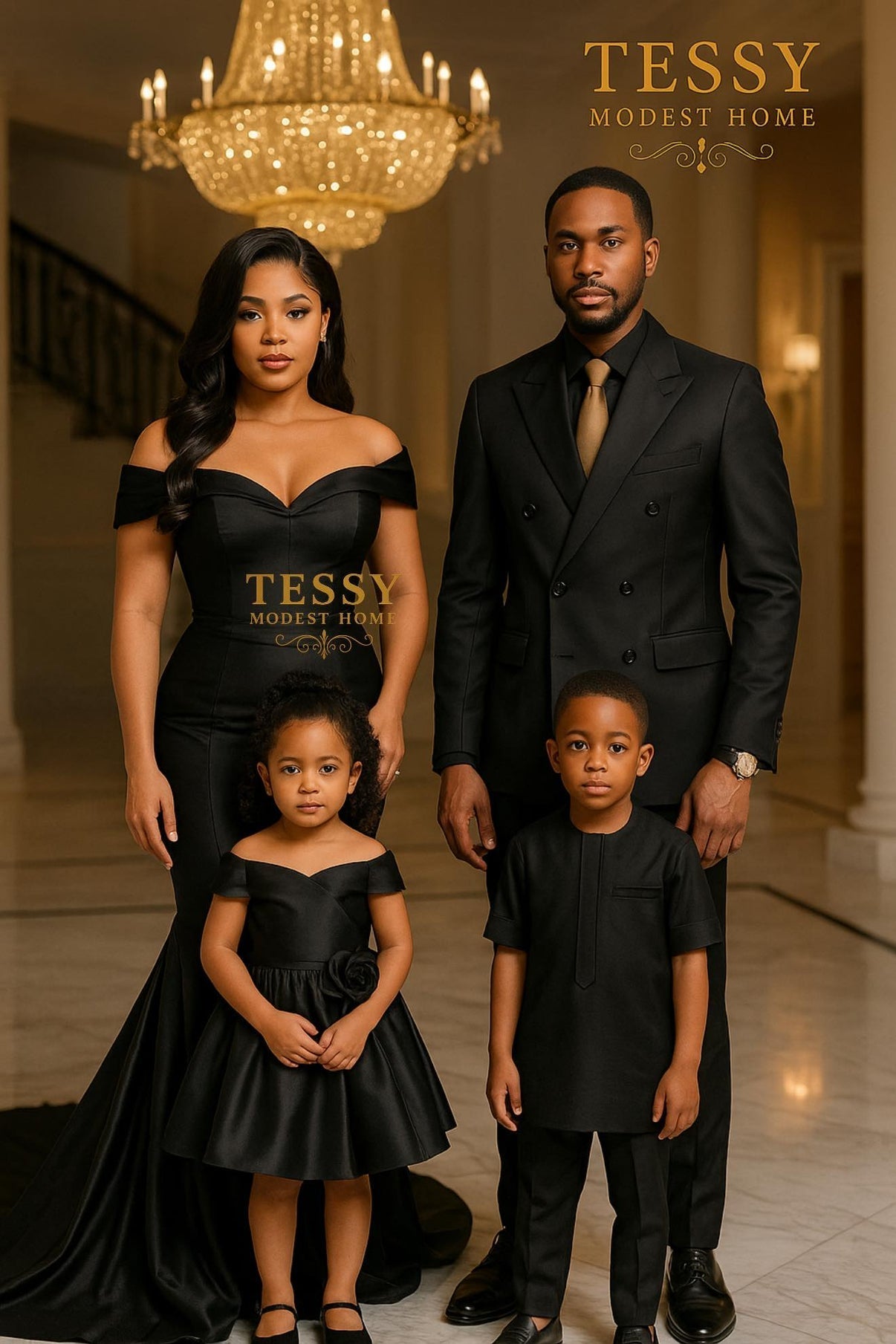 Midnight Elegance | Black Family Formal Set | Made - to - Order | Tessy Modest Home - Tessy Modest Home
