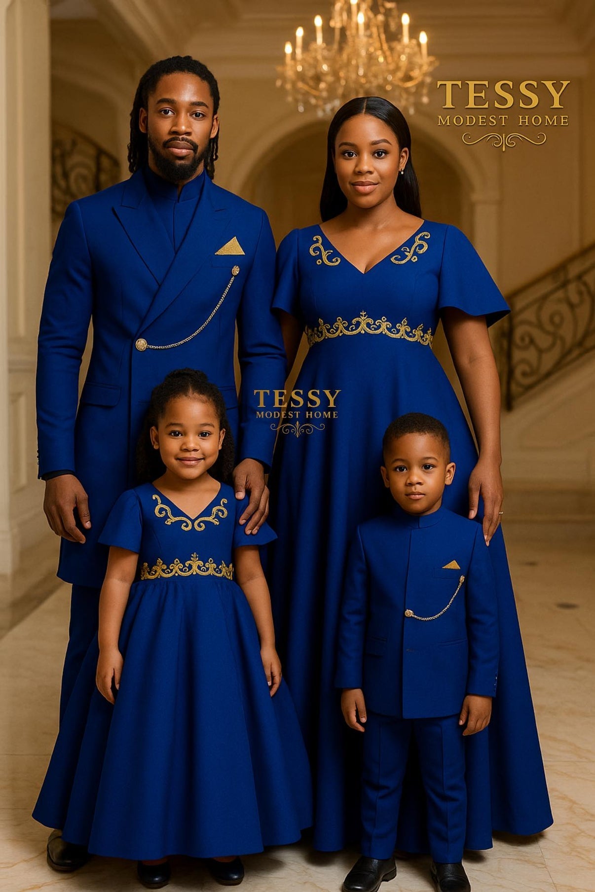 Royal Crest | Navy & Gold Family Formal Set | Made - to - Order | Tessy Modest Home - Tessy Modest Home