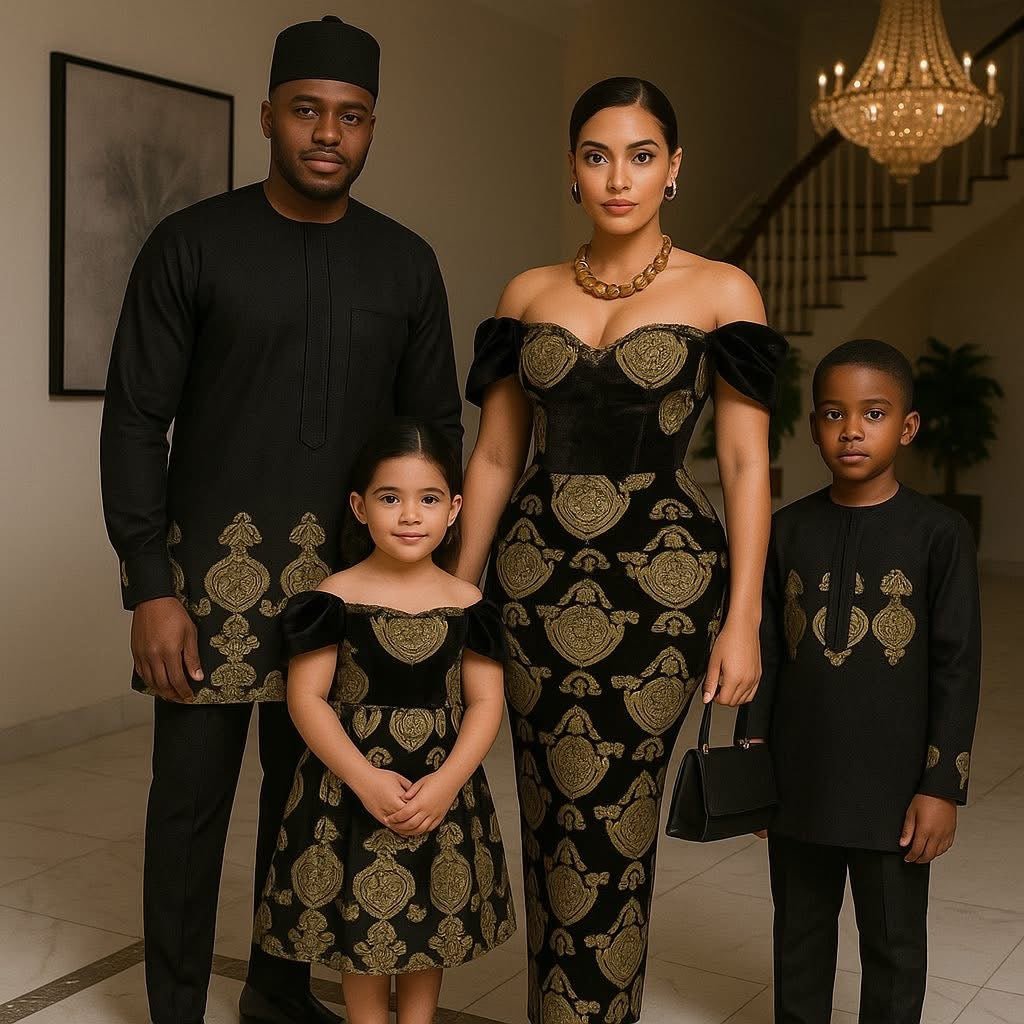 Royal Emblem | Black & Gold Family Matching Set | Igbo Traditional Attire | Made - to - Order | Tessy Modest Home - Tessy Modest Home