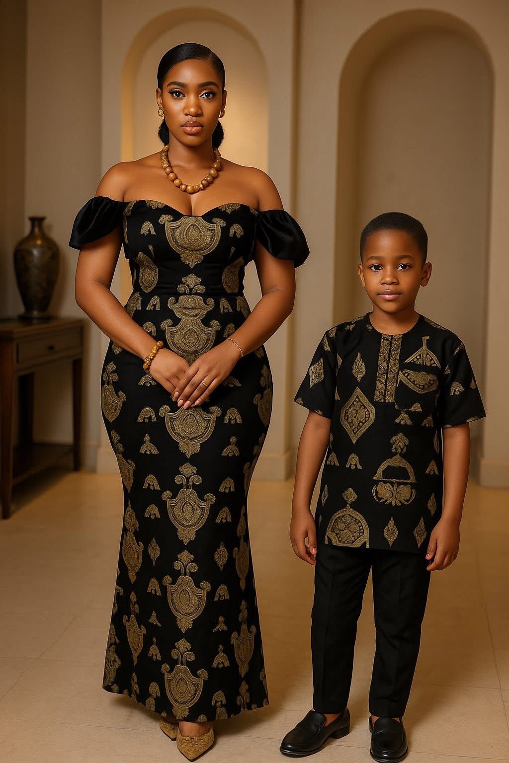 Royal Heritage | Black & Gold Mother & Son Matching Set | Made - to - Order | Tessy Modest Home - Tessy Modest Home