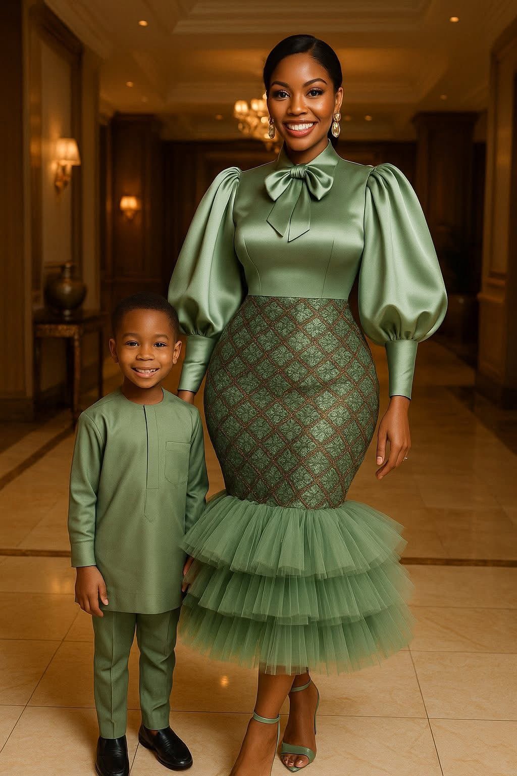 Sage Charm | Mother & Son Luxe Green Matching Set | Made - to - Order | Tessy Modest Home - Tessy Modest Home