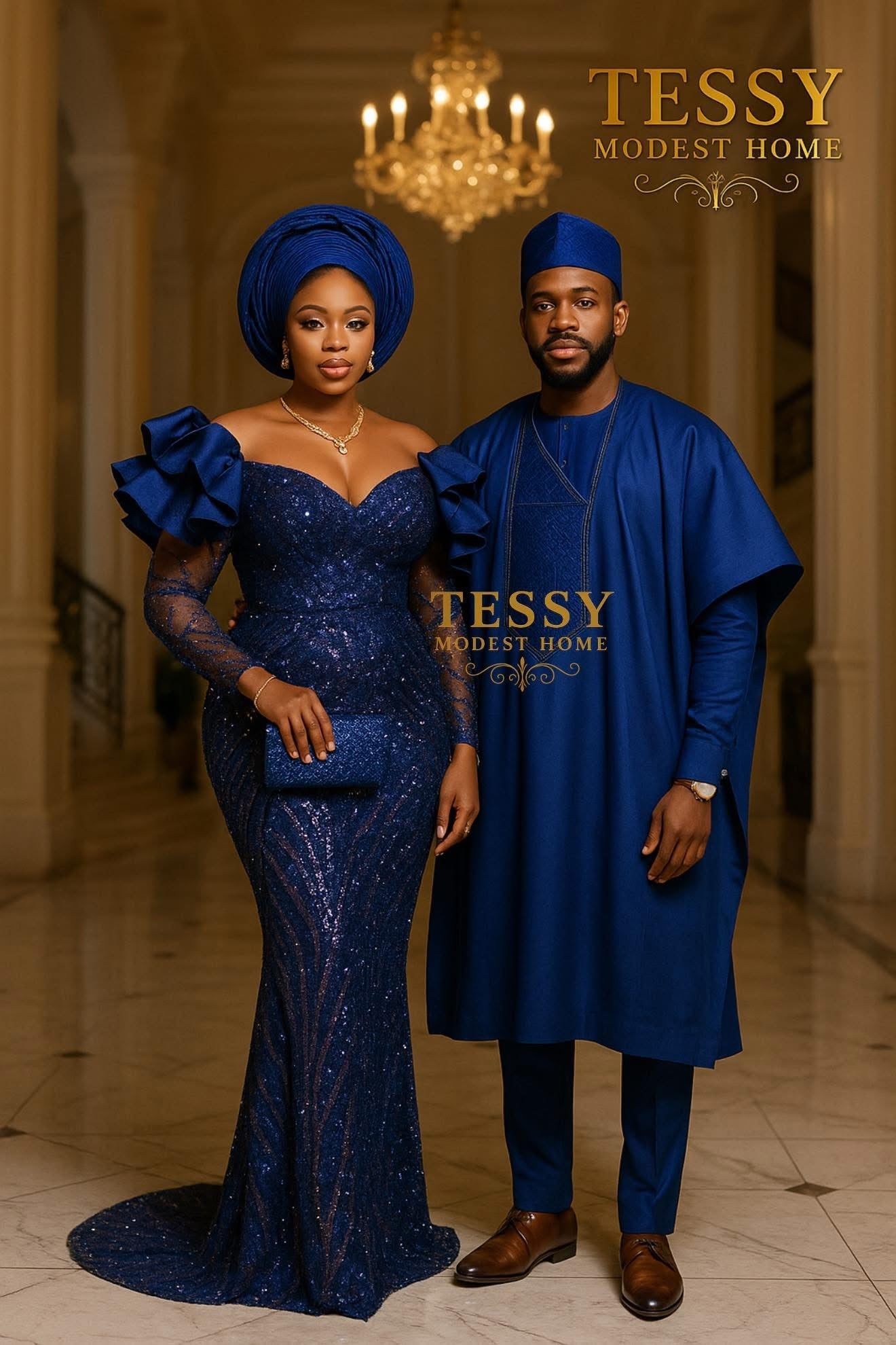 Starlight Elegance | Navy Blue Sequin Couple Set | Custom Fit | Tessy Modest Home - Tessy Modest Home