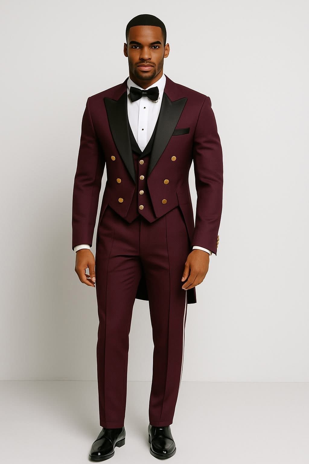 White Tailcoat Tuxedo with Black Lapel | Tessy Modest Home | Made - to - Order Luxury Formalwear - Tessy Modest Home