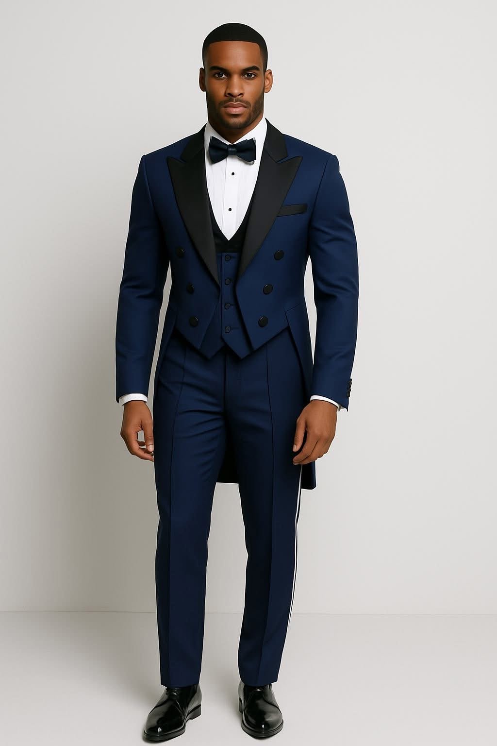 White Tailcoat Tuxedo with Black Lapel | Tessy Modest Home | Made - to - Order Luxury Formalwear - Tessy Modest Home