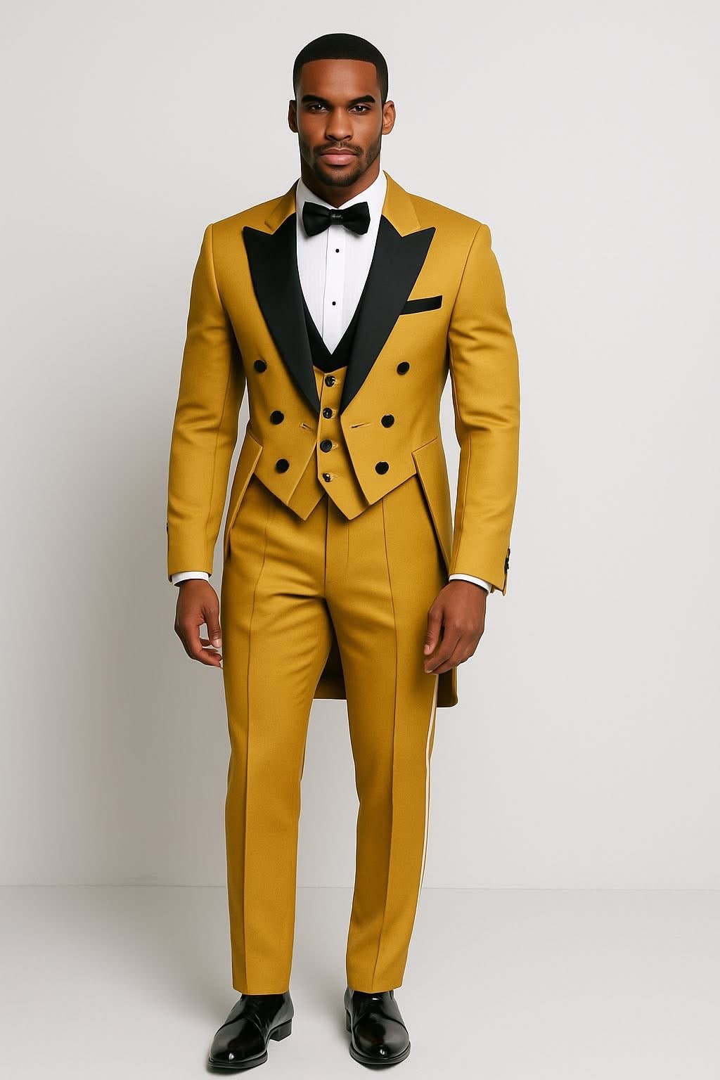White Tailcoat Tuxedo with Black Lapel | Tessy Modest Home | Made - to - Order Luxury Formalwear - Tessy Modest Home