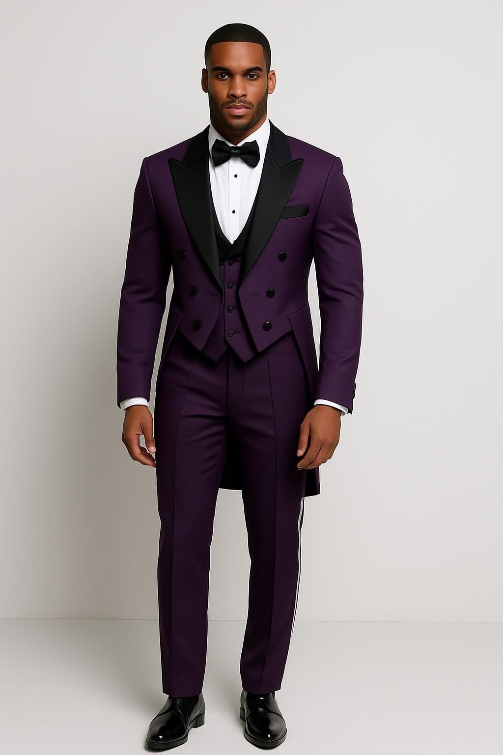 White Tailcoat Tuxedo with Black Lapel | Tessy Modest Home | Made - to - Order Luxury Formalwear - Tessy Modest Home