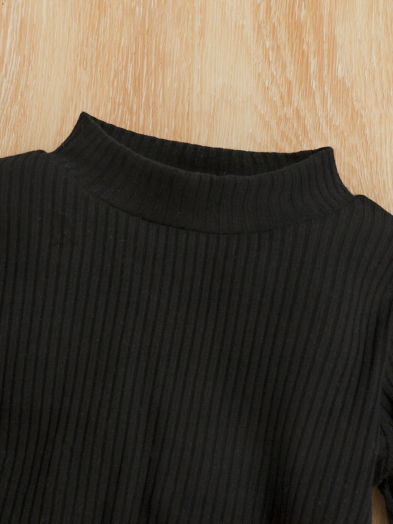 Girls' Three-Piece Set Ribbed Mid-Calf Long Sleeve Top + Houndstooth Skirt + Beret Hat, Perfect for Outdoor