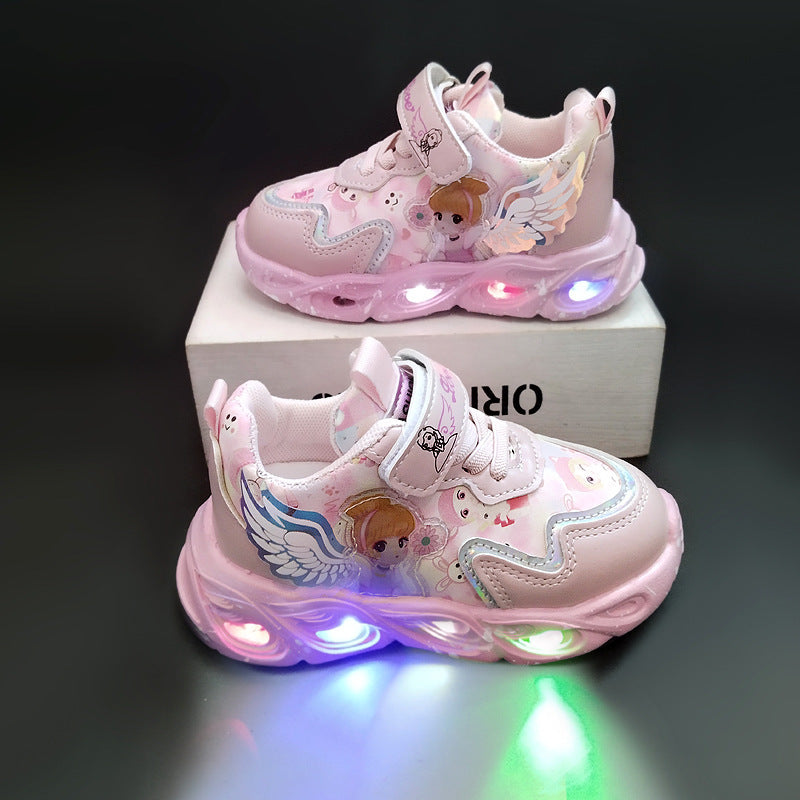 & LED Light-Up Sneakers with Glow-in-the-Dark Soles, Princess & Rainbow Colors, Closure Low-Top Shoes for Nighttime Play,, Parties - All-Season Magical Walking Shoes