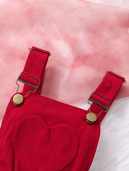 Girls' Love Print Ruffle Sleeve Top Double Skirt Overalls with Bow Headband Three-Piece Set, for Outdoor