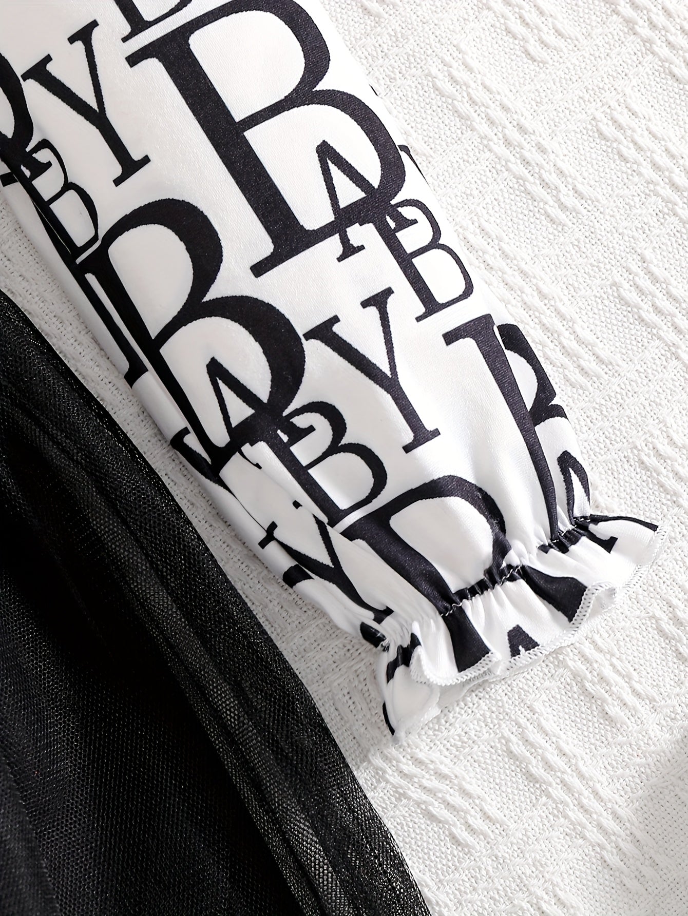 2pcs Set Girls' Trendy Long-Sleeve Shirt + Elastic Waist Mesh Skirt Spring/Autumn Fashion Street Style Letter Print Shirt with Bow Detail Short Dress Two-Piece Flounce Collar Button-Up Cardigan Puff Sleeve Princess Dress Soft