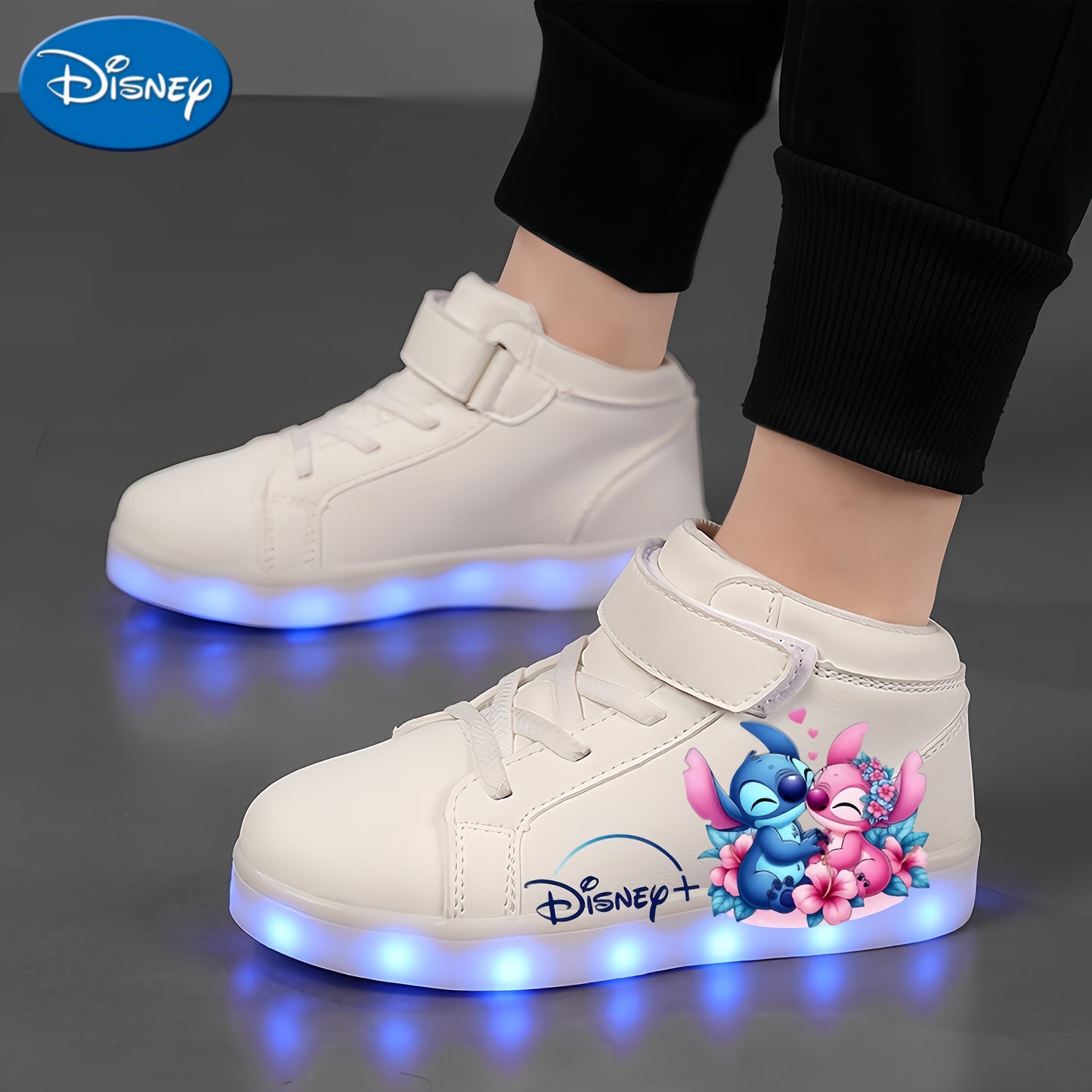 A Pair of Stylish And Cool Shoes for The Back-To-School Season Featuring Disney 2D Cartoon Prints, USB Rechargeable Glowing Shoes, Colorful Night Light Shoes, Breathable And Lightweight, Glowing White Shoes Suitable for Outdo