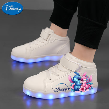 A Pair of Stylish And Cool Shoes for The Back-To-School Season Featuring Disney 2D Cartoon Prints, USB Rechargeable Glowing Shoes, Colorful Night Light Shoes, Breathable And Lightweight, Glowing White Shoes Suitable for Outdo