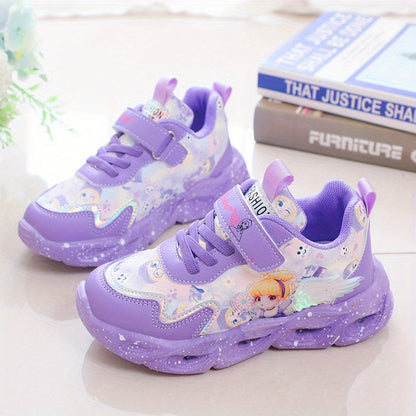 & LED Light-Up Sneakers with Glow-in-the-Dark Soles, Princess & Rainbow Colors, Closure Low-Top Shoes for Nighttime Play,, Parties - All-Season Magical Walking Shoes
