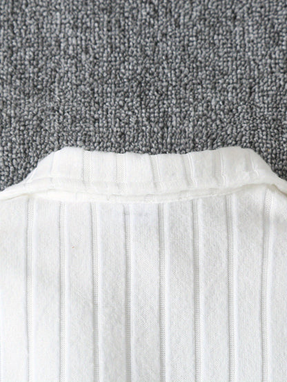 Girls' White Ribbed Knit Long Sleeve Top with Brown Pleated Skirt & Belt - Cute V-Neck Blouse, Soft Stretchy Fabric, Perfect for Fall/Winter Outings, Baby Girl Outfit, Perfect for Outdoor, Perfect for, for Outdoor, and specia