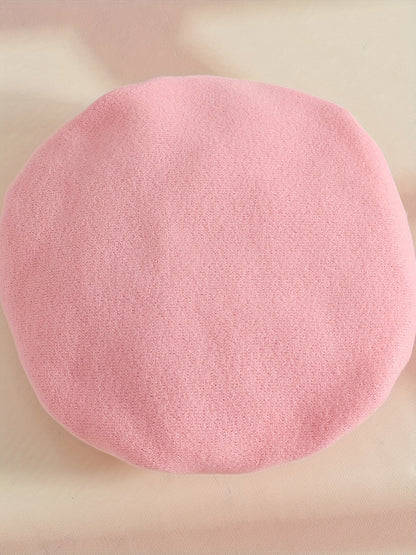 3pcs Girls' Elegant Tweed Outfit Set with Ruffled Sleeve Blouse, A-Line Skirt & Bow & Pearl-Adorned Hat - Soft Pink Winter Clothes for to 12m, Hand Washable Layered Dress for Everyday & Special Occasions, Semi- Round Neck Lon