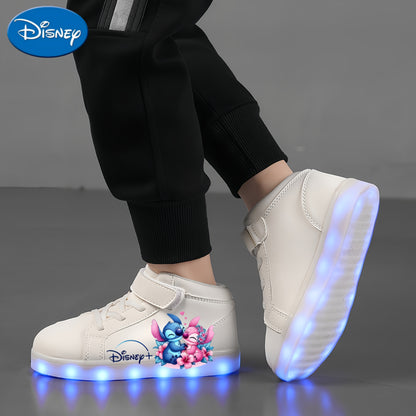 A Pair of Stylish And Cool Shoes for The Back-To-School Season Featuring Disney 2D Cartoon Prints, USB Rechargeable Glowing Shoes, Colorful Night Light Shoes, Breathable And Lightweight, Glowing White Shoes Suitable for Outdo