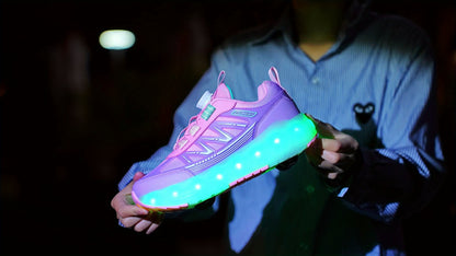 LED Light-Up Girls' Roller Skates with Rotating Brightness & Detachable Wheels - USB Rechargeable Low-Top Sneakers, Adjustable Straps, TPR Sole for All-Season Casual Sports & Rollerblading, Shoes for Girls, Sleek Shoe Design,