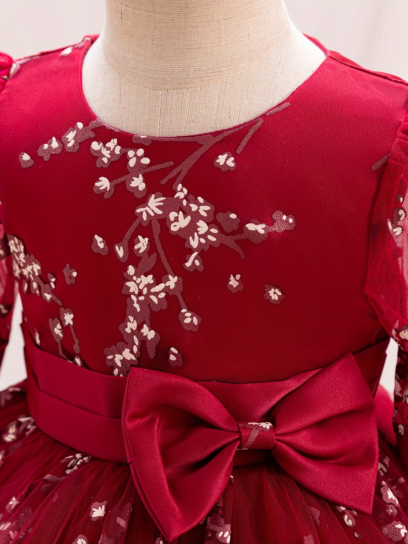 Girls' Summer New Puff Sleeve High-End Dress with Bow, Elegant Princess Dress, Christmas Dress, Christmas Gift