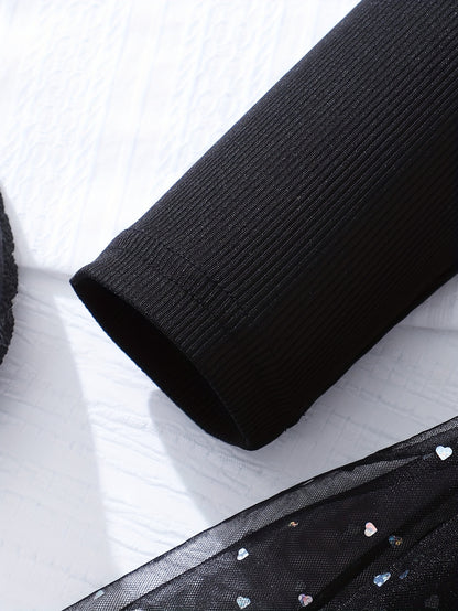 Girls' Casual Fashion Long Sleeve & Mesh Skirt Set for Spring, Autumn, and Winter