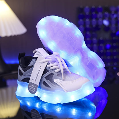 GUANGLAN LED Glow in the Dark Shoes for Kids - USB-Rechargeable Lighting, Low-Top Running Shoes with Lithium-Polymer Battery, Non-Slip TPR Sole - Glow-in-the-Dark Athletic Sneakers for Boys & Girls (Toddlers to Teens) - Ideal