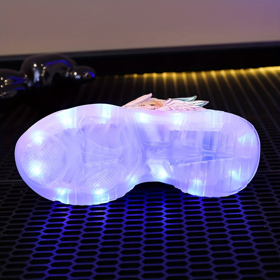 Girls & Glowing LED Sneakers with USB Charging, Low-Top Light-Up Shoes with Heart & Star Patterns, Pastel Pink/Clear Light Effects, Breathable PU Mesh & Cushioned TPR Sole for Nighttime Play,, - Magical Glow-in-the-Dark Shoes