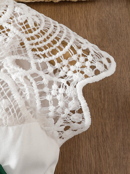 Summer Two-Piece Set for Girls Aged 2 Years, Featuring a Solid Color Woven Casual Dress with Lace Trim And a Matching Belt.