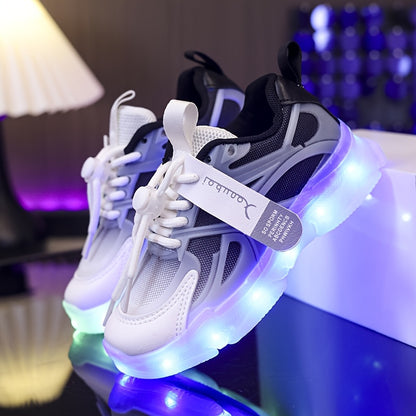 GUANGLAN LED Glow in the Dark Shoes for Kids - USB-Rechargeable Lighting, Low-Top Running Shoes with Lithium-Polymer Battery, Non-Slip TPR Sole - Glow-in-the-Dark Athletic Sneakers for Boys & Girls (Toddlers to Teens) - Ideal