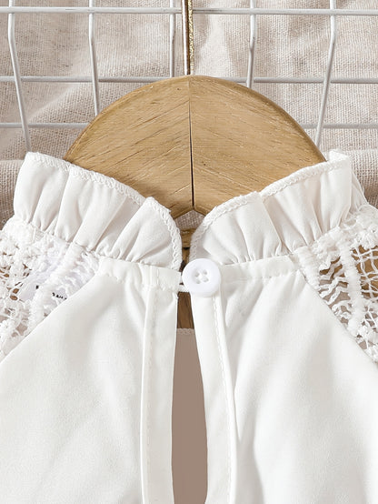 Summer Two-Piece Set for Girls Aged 2 Years, Featuring a Solid Color Woven Casual Dress with Lace Trim And a Matching Belt.