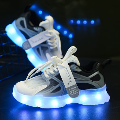GUANGLAN LED Glow in the Dark Shoes for Kids - USB-Rechargeable Lighting, Low-Top Running Shoes with Lithium-Polymer Battery, Non-Slip TPR Sole - Glow-in-the-Dark Athletic Sneakers for Boys & Girls (Toddlers to Teens) - Ideal