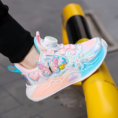 Trendy Iridescent Girls' Sneakers with Colorful Butterfly & Flower Design - Breathable Mesh Upper, EVA Sole, Cute Low-Top Sneakers for Youngsters, Girls' Sneakers | Playful Footwear | EVA Sole Sneaker