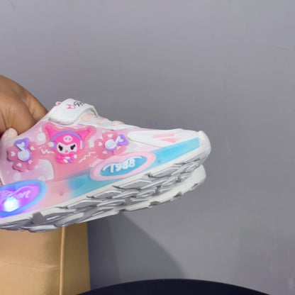 Girls' Glowing Lights Shoes with -Free Heel Strap - Sparkling Princess Sneakers, Cute Bear & Pink Bow Design, Low-Top Lace-Like Closure (No Laces), PU/PVC/ Sole for 1-6 Years - All-Season Running & Party Shoes, Cheer Shoes, C