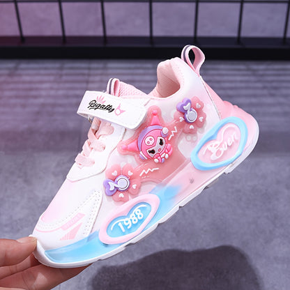 Girls' Glowing Lights Shoes with -Free Heel Strap - Sparkling Princess Sneakers, Cute Bear & Pink Bow Design, Low-Top Lace-Like Closure (No Laces), PU/PVC/ Sole for 1-6 Years - All-Season Running & Party Shoes, Cheer Shoes, C