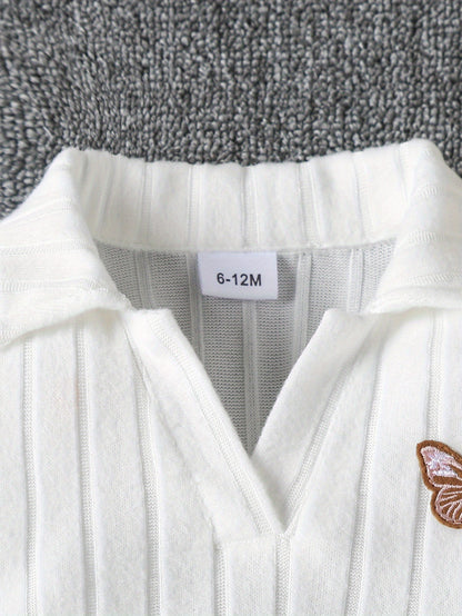 Girls' White Ribbed Knit Long Sleeve Top with Brown Pleated Skirt & Belt - Cute V-Neck Blouse, Soft Stretchy Fabric, Perfect for Fall/Winter Outings, Baby Girl Outfit, Perfect for Outdoor, Perfect for, for Outdoor, and specia