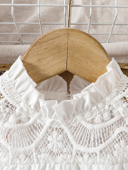 Summer Two-Piece Set for Girls Aged 2 Years, Featuring a Solid Color Woven Casual Dress with Lace Trim And a Matching Belt.