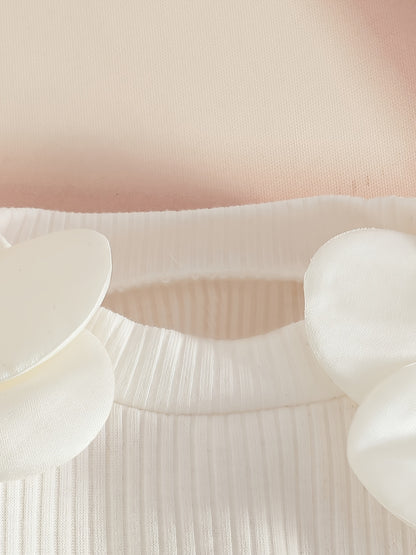 3pcs Girls' Elegant Tweed Outfit Set with Ruffled Sleeve Blouse, A-Line Skirt & Bow & Pearl-Adorned Hat - Soft Pink Winter Clothes for to 12m, Hand Washable Layered Dress for Everyday & Special Occasions, Semi- Round Neck Lon