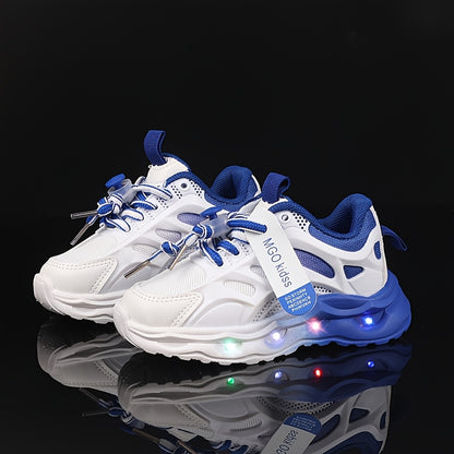 Kids' LED Light-Up Sneakers with Glow-in-the-Dark Soles - Boys & Girls Low-Top Walking Shoes (1-6 Years) - PU Upper &, Multicolor (White/Pink/Blue) for Nighttime & Play - Party Shoes
