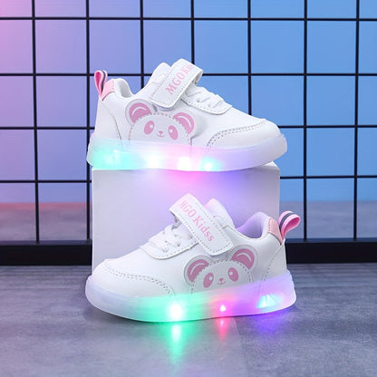 MGO Kids Spring And Autumn Girls' Casual Sports Shoes with Lights, Comfortable Flashing Running Shoes Suitable for Toddlers And Young Children, Featuring a Cute Panda Design, Suitable for Both Boys And Girls.