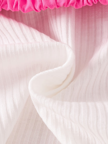 Baby Girl'S Heart & Bow Print Bodysuit with Ruffled Sleeves & Bow Detail - Long Sleeve Winter Outfit, Soft Pink & Color Block, Perfect for Fall/Winter, for Outdoor